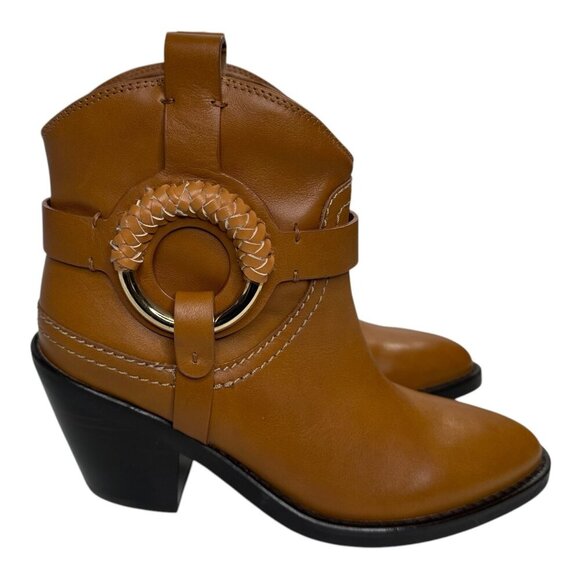 See by Chloé Hana Cuban Moto Buckle Ankle Boot Leather Brown Sz: EU 37.5/US 7.5 - Picture 2 of 9